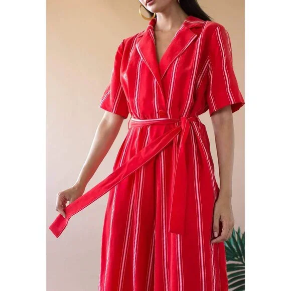 Eva Franco Anthropologie Red Stripe short Sleeve Cropped Wide Leg SummerJumpsuit - Picture 4 of 4